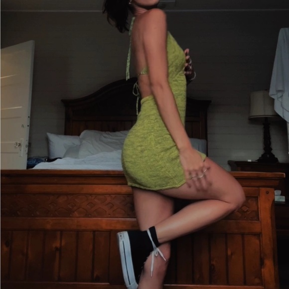 White Fox Knit Backless Mini Dress - Picture 2 of 5